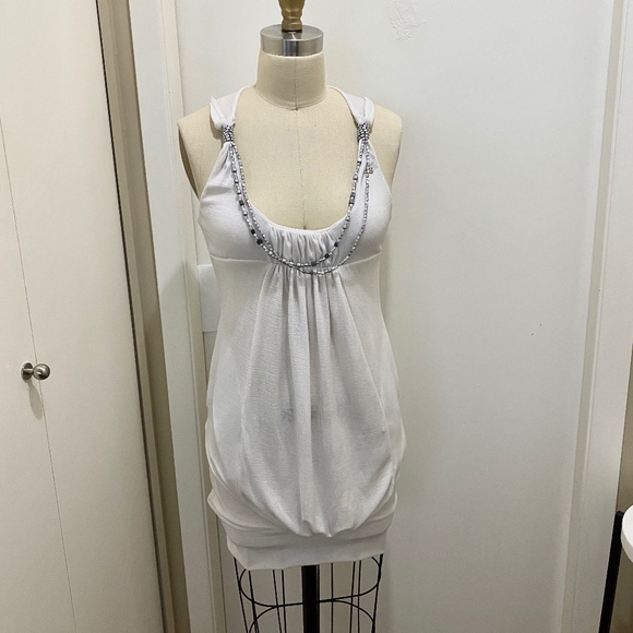 Miss Sixty Necklace Mini Tank Dress Pearl White XS - Picture 1 of 11